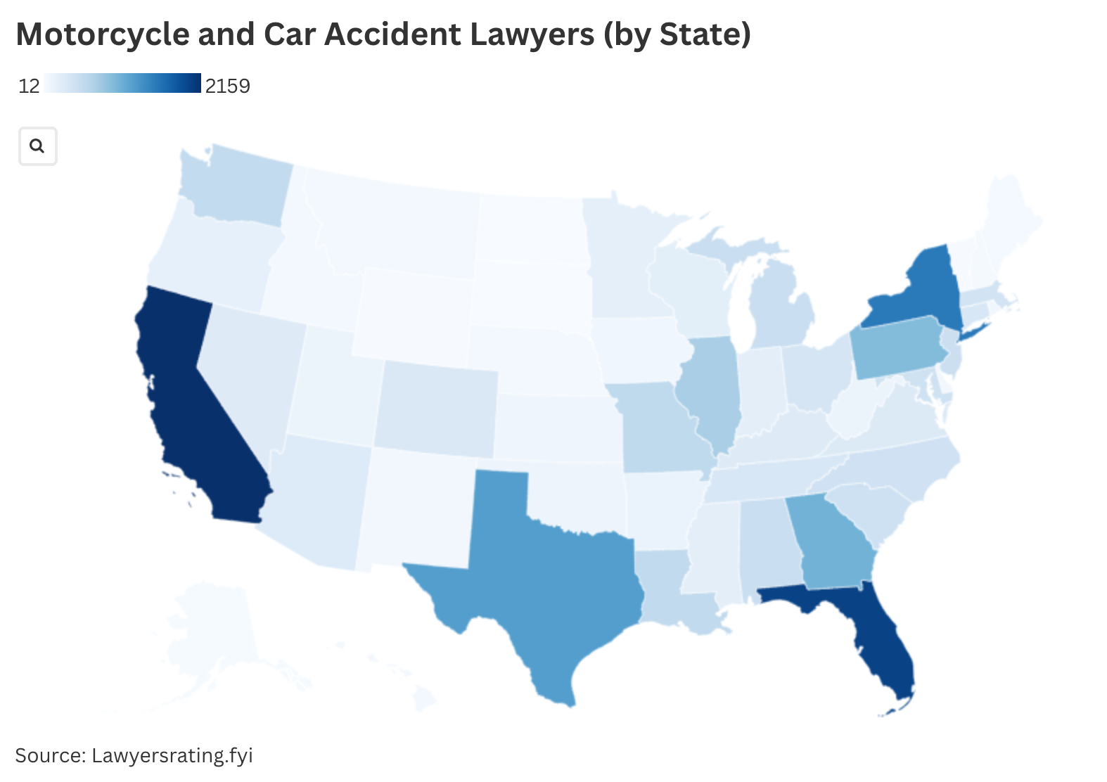 Motorcycle and Car Accident Lawyers by the State