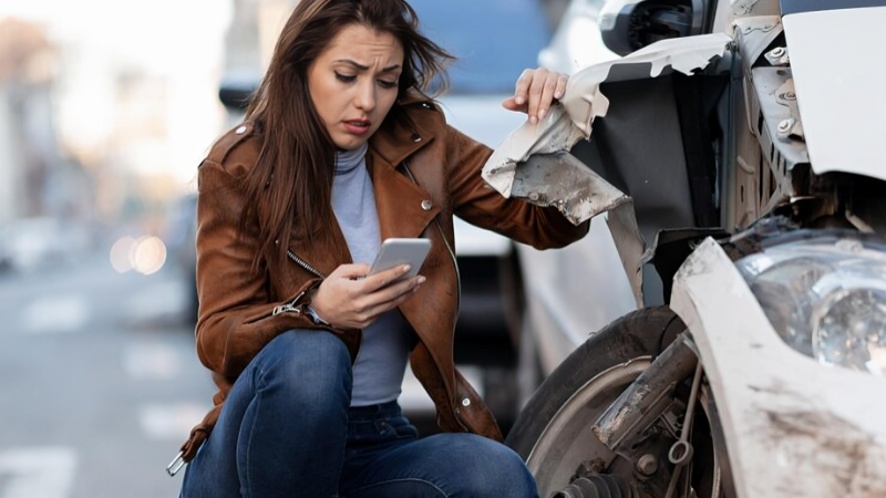 a women reporting her car damages after an accident